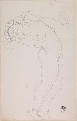 FEMME NUE ALLONGEE SUR LE VENTRE, VERS LA GAUCHE, EN APPUI SUR UNE MAIN, UN BRAS AUTOUR DE LA TETE_0