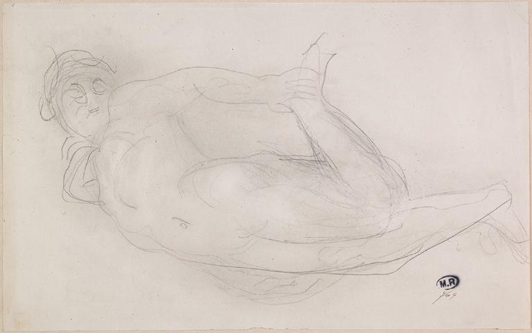 FEMME NUE RENVERSEE EN ARRIERE, UNE CHEVILLE DANS UNE MAIN_0