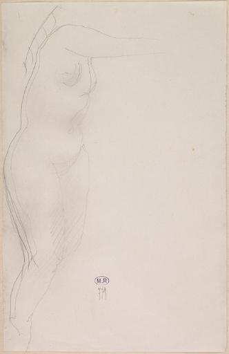 FEMME NUE DEBOUT, TOURNEE VERS LA DROITE, UN BRAS TENDU (LA TETE N'EST PAS VISIBLE.LA CHEVELURE EST EBAUCHEE)_0