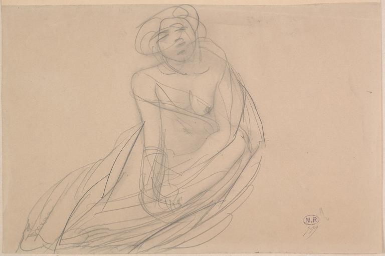 FEMME DRAPEE, ASSISE VERS LA GAUCHE_0