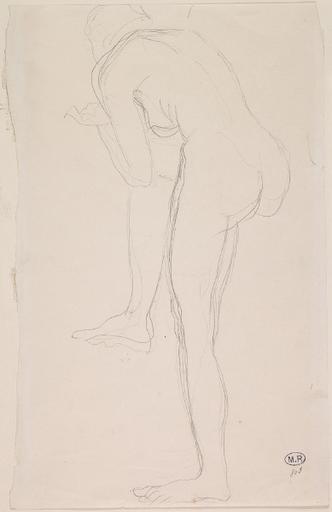 FEMME NUE DE TROIS QUARTS ET DE DOS, EN APPUI SUR LA JAMBE DROITE SURELEVEE_0