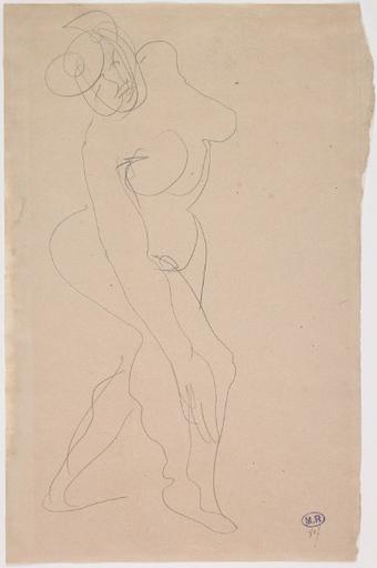 FEMME NUE DE PROFIL VERS LA DROITE, UNE MAIN LE LONG DU MOLLET, Auguste Rodin, 1905 vers,?
