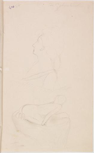 FEMME NUE DEBOUT, DE DOS, ENFILANT UN VETEMENT PAR LES BRAS AU RECTO ; BUSTE DE PROFIL DE NATHALIE GOLOUBEFF (1879 1941) ET ETUDE POUR OU D'APRES LA PETITE FEE DES EAUX AU VERSO_1