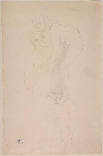 COUPLE SAPHIQUE : FEMME NUE ASSISE TENANT EN EQUILIBRE UNE FILLETTE SUR LES CUISSES_0