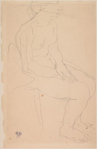 FEMME NUE ASSISE VERS LA DROITE, LES MAINS SUR UNE CUISSE_0