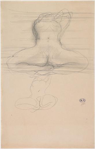 FEMME NUE, SUR LE DOS AUX JAMBES ECARTEES ET REPLIEES SOUS ELLE ; REPRISE DE LA MEME ATTITUDE EN BAS_0