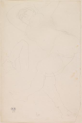 FEMME NUE SUR LE DOS, BRAS RELEVES, JAMBES OUVERTES ; REPRISE DU BRAS ET DE LA JAMBE GAUCHE, EN HAUT A GAUCHE_0