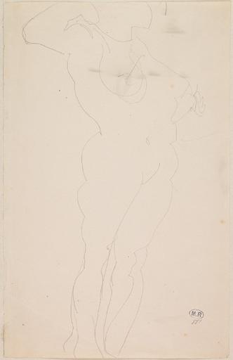 FEMME NUE DEBOUT, TOURNEE VERS LA DROITE, BRAS ECARTES_0