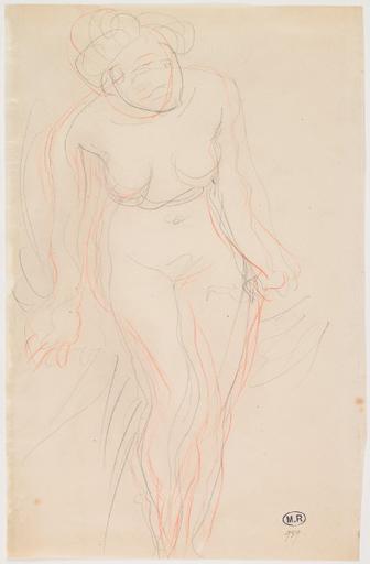 FEMME NUE DEBOUT, DE FACE, LEGEREMENT PENCHEE EN AVANT_0