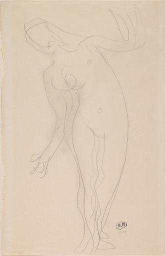FEMME NUE DEBOUT, DE FACE, BRAS ECARTES ET EN EQUILIBRE_0
