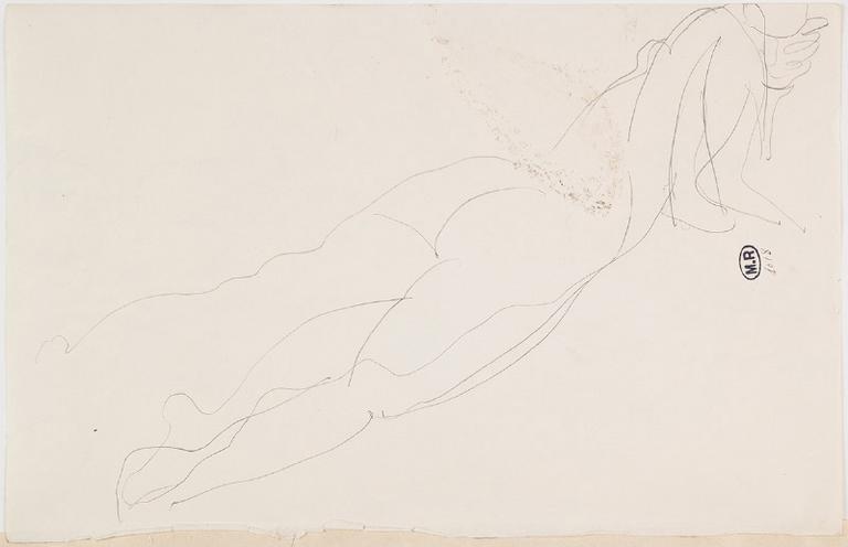 FEMME NUE ALLONGEE SUR LE VENTRE VERS LA DROITE AU RECTO ; FEMME NUE DEBOUT, DE FACE UNE MAIN A LA HANCHE, UN BRAS LEVE AU VERSO_0