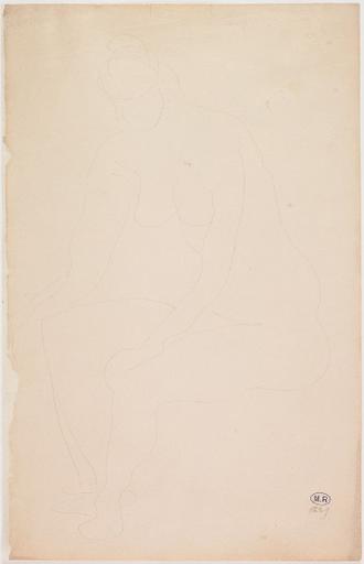 FEMME NUE ASSISE VERS LA GAUCHE, MAINS AUX GENOUX_0