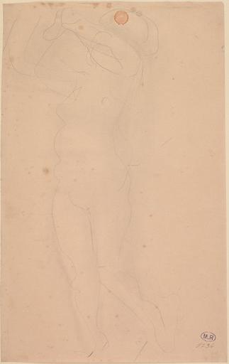 FEMME NUE DEBOUT, VERS LA GAUCHE, BRAS LEVES DEVANT LE VISAGE_0