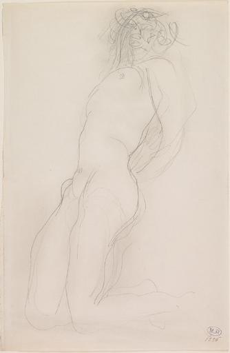 FEMME NUE AGENOUILLEE VERS LA GAUCHE, PENCHEE EN ARRIERE_0