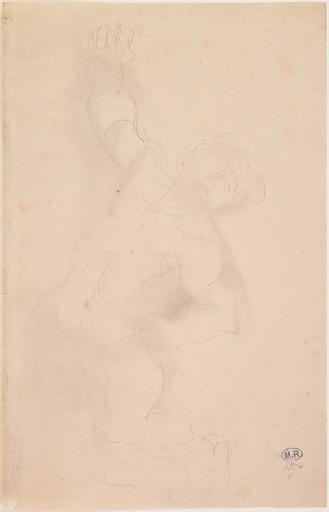 HOMME NU RENVERSE VERS LA DROITE, UN POING A LA HANCHE, AU RECTO ; HOMME NU AGENOUILLE DE DOS AU VERSO_0