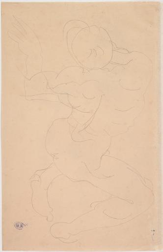 HOMME NU RENVERSE VERS LA DROITE, UN POING A LA HANCHE, AU RECTO ; HOMME NU AGENOUILLE DE DOS AU VERSO_1
