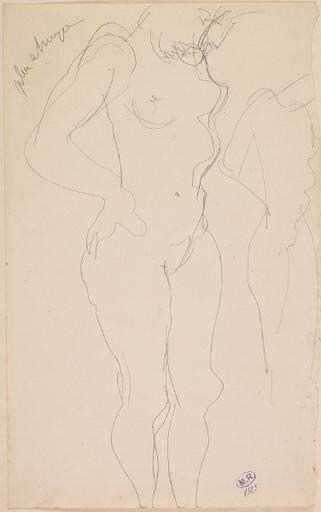 FEMME NUE DEBOUT VERS LA DROITE, MAINS AUX HANCHES ; REPRISE DE LA SILHOUETTE SUR LA DROITE_0
