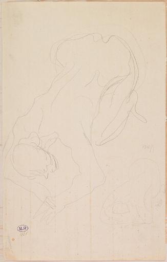 VASE : FEMME NUE ASSISE SUR LES TALONS ET PENCHEE JUSQU'AU SOL ; REPRISE DE LA SILHOUETTE EN BAS A DROITE_0