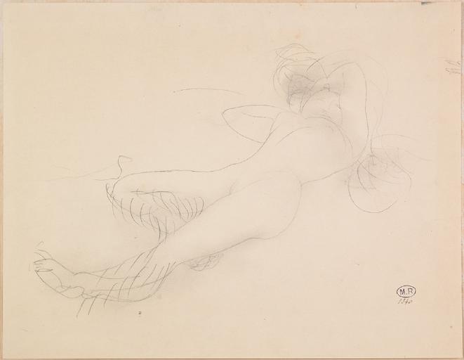 FEMME NUE ALLONGEE, UNE JAMBE ET LES BRAS REPLIES_0