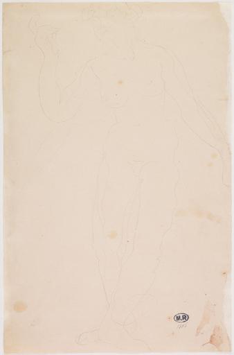 FEMME NUE DEBOUT, DE FACE, PIEDS CROISES, BRAS EN EQUILIBRE_0
