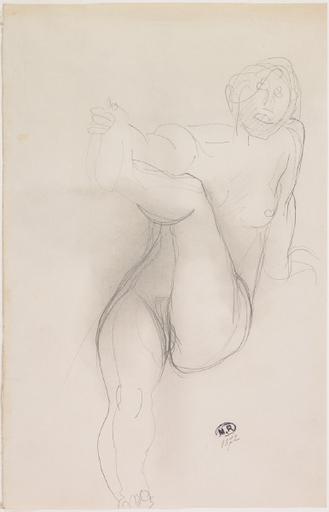 FEMME NUE ASSISE, APPUYEE SUR UNE MAIN, L'AUTRE TENANT UN PIED EN L'AIR_0