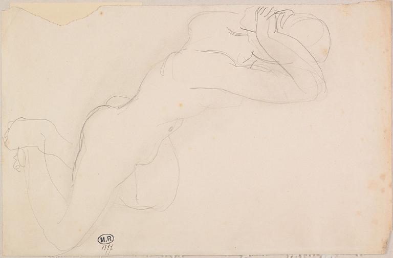 FEMME NUE AGENOUILLEE DE PROFIL, LES MAINS A LA NUQUE_0