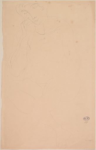 FEMME NUE ASSISE EN TAILLEUR, UNE MAIN AU MENTON_0