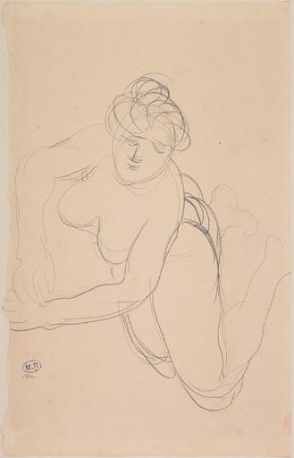 FEMME NUE A DEMI ALLONGEE SUR LE FLANC EN APPUI SUR UN AVANT-BRAS_0