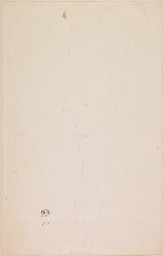 FEMME NUE DEBOUT DANSANT, UN PIED SUR UN GENOU, LES BRAS SUR LA NUQUE_0