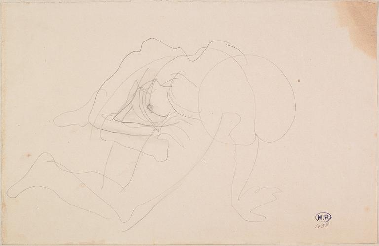 FEMME NUE A DEMI ALLONGEE SUR LE COTE, EN APPUI SUR UNE MAIN_0