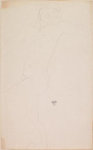 FEMME NUE DANS UN MOUVEMENT DE DANSE, UNE JAMBE SOULEVEE_0