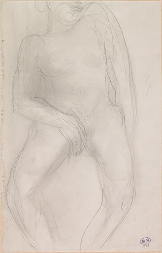 FEMME NUE ASSISE DE FACE, UNE MAIN AU SEXE_0