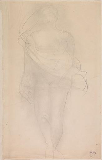 FEMME A DEMI NUE, DEBOUT, DE FACE_0