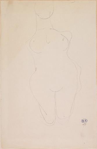 FEMME NUE AGENOUILLEE, DE FACE, MAINS AU DOS_0