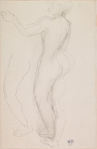 FEMME NUE DE DOS, TOURNEE VERS LA GAUCHE, UN BRAS TENDU ; REPRISE DE LA JAMBE GAUCHE SUR LA GAUCHE_0