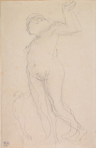 FEMME NUE DEBOUT VERS LA GAUCHE, UN BRAS RELEVE ; REPRISE DE LA SILHOUETTE EN BAS A GAUCHE_0