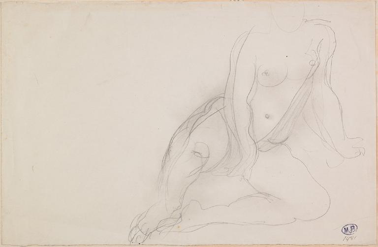FEMME NUE ASSISE, UNE MAIN DEVANT LE SEXE, L'AUTRE EN APPUI_0
