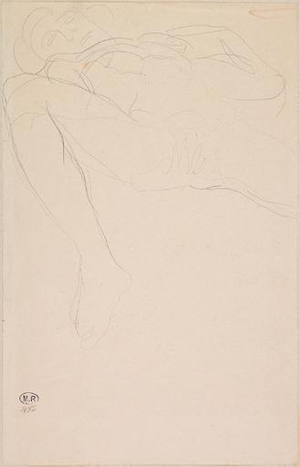 FEMME NUE SUR LE DOS, DE FACE, JAMBES ECARTEES, UNE MAIN SOUS LA CUISSE_0