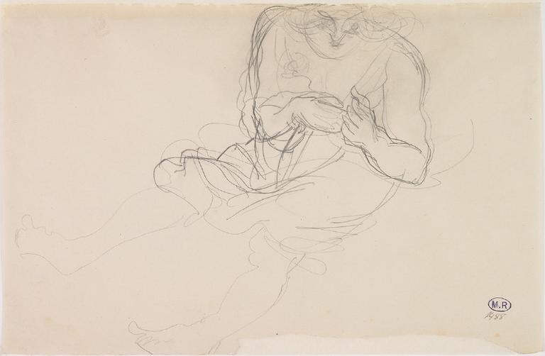 FEMME VETUE ASSISE VERS LA GAUCHE, LES MAINS PRES DE LA POITRINE_0