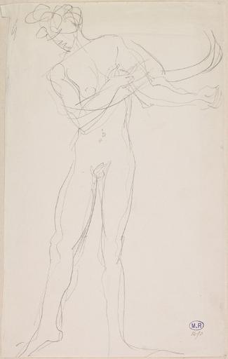 FEMME NUE DEBOUT, DE FACE, LES BRAS TOURNES VERS LA DROITE_0