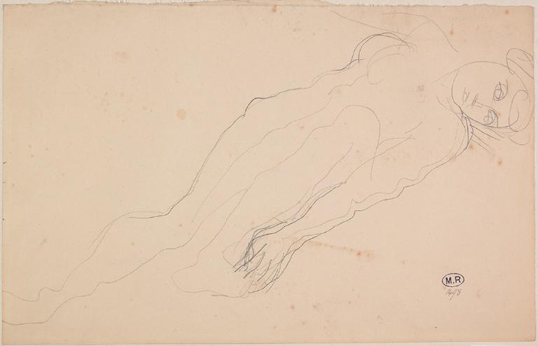 FEMME NUE ALLONGEE VERS LA GAUCHE, UNE MAIN SUR UN PIED_0