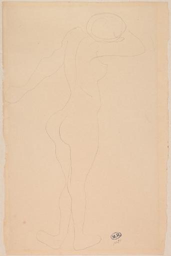 FEMME NUE DE DOS, TOURNEE VERS LA DROITE LE VISAGE POSE SUR UN BRAS REPLIE, L'AUTRE BRAS VERS L'ARRIERE_0