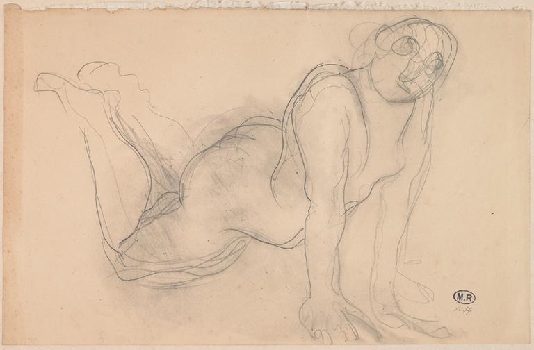 FEMME NUE SUR LE VENTRE, VERS LA DROITE, DRESSEE SUR LES MAINS, JAMBES PLIEES_0