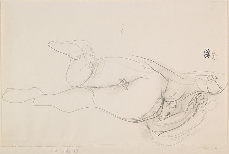 FEMME NUE ALLONGEE SUR LE FLANC, VERS LA DROITE, UN BRAS AU DESSUS DES YEUX_0