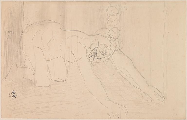 FEMME NUE A QUATRE PATTES, DE PROFIL A DROITE ; TRAITS VERTICAUX_0