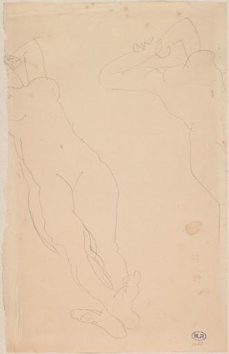 FEMME NUE ALLONGEE, PIEDS CROISES, MAINS SOUS LA NUQUE ; REPRISE DU HAUT DU CORPS SANS LA TETE A DROITE_0