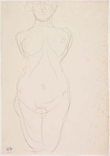 FEMME NUE AGENOUILLEE, DE FACE, BRAS AU DOS_0