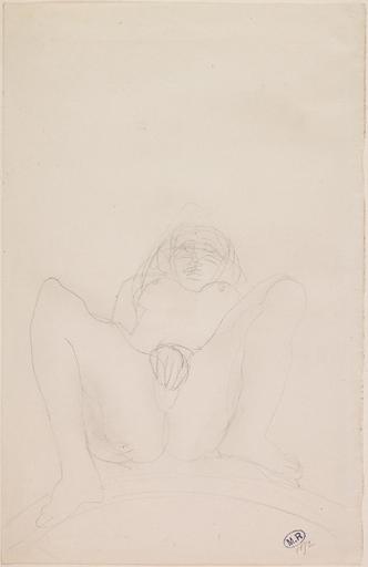 FEMME NUE SUR LE DOS, DE FACE, JAMBES ECARTEES ET REPLIEES, UNE MAIN AU SEXE_0