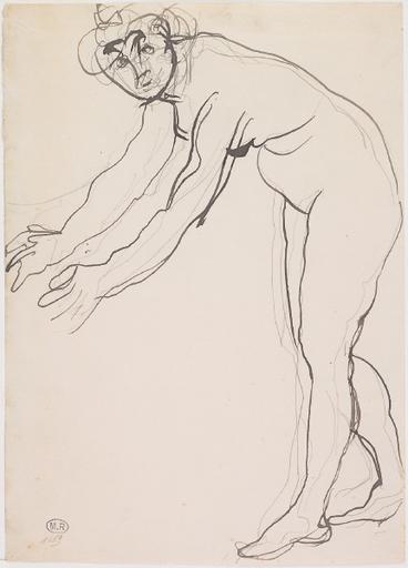FEMME NUE, PENCHEE DE PROFIL A GAUCHE, LES BRAS EN AVANT_0