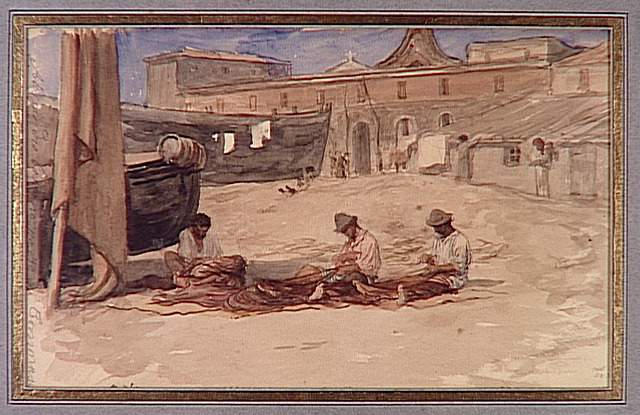 PORTO D'ANZIO : PECHEURS RACCOMODANT LEURS FILETS_0